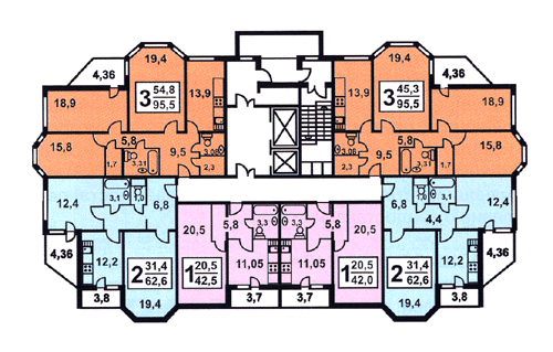 Планировка серии И-1723. Поэтажный план