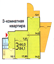 Планировка 3-к квартиры серии П-ЗМ