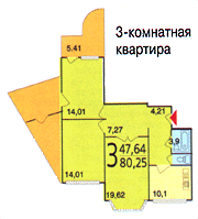 Планировка 3-к квартиры серии П-ЗМ