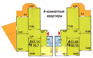 Планировка 4-к квартиры серии П-ЗМ