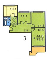 Планировка 3-к квартиры серии П-44