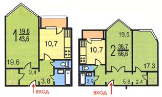 Планировка серии П-44М. Однокомнаные и 2-х комнатные квартиры
