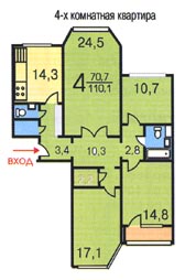 Планировка 4-к квартиры серии П-44М