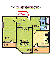 Планировка 2-к квартир серии П-55М