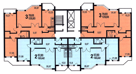 Планировка квартир дома серии Призма на этаже